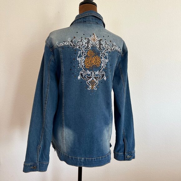 Isabel Hayley Women's Size 14 Vintage Wash Embroidered Beaded Denim Jacket - Picture 3 of 13